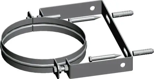 Edelstahl-Wandhalterung mit quadratischer Basis und verstellbarer Ring. Montagemöglichkeiten über Längs- und Querbohrungen. Produkt von Wolf zur sicheren Befestigung.